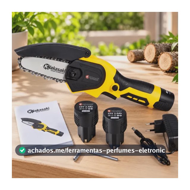 Mini Motosserra Nakasaki 25v 800w Profissional 2 Baterias Amarelo 127/220v