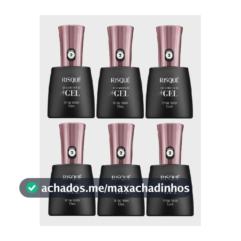 Risque Diamond Gel Top Coat Fixador 9,5ml Kit 6 Unidades