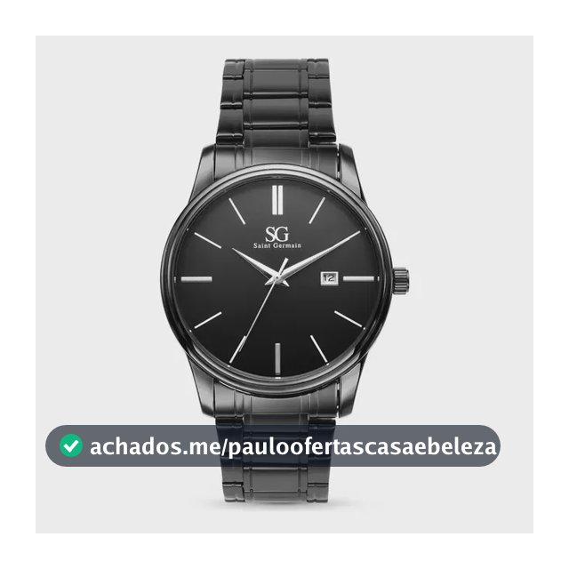 Relógio Chroma Masculino Preto Saint Germain Clássico Caixa Preta Detalhes Prata 42mm