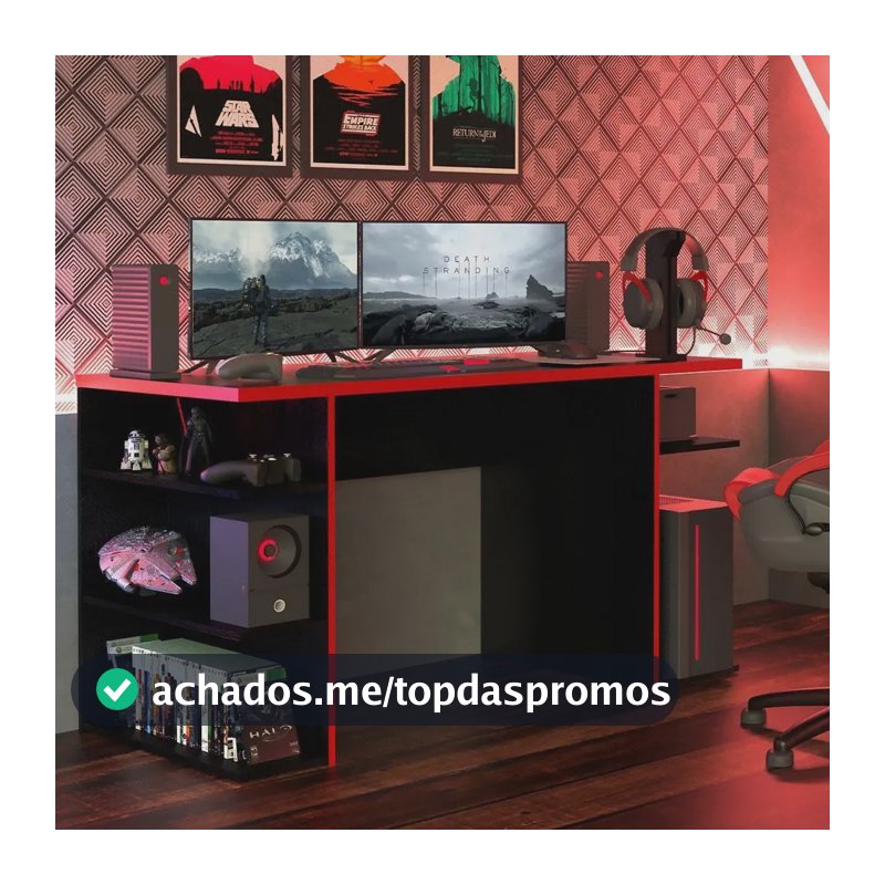 Mesa Para Computador Gamer Madesa 9409 - Preto/vermelho Preto