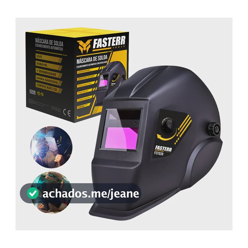 Máscara De Solda Automática C/ Regulagem Fasterr Fst039 Cor Preto Lisa