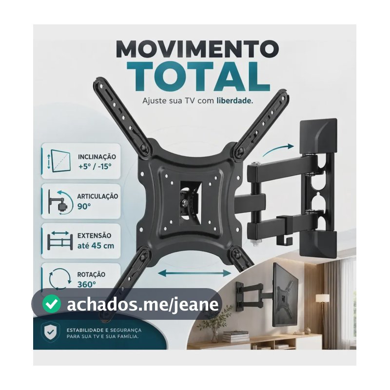 Suporte Articulado Para Tv Lcd Led 3d 24 32 40 42 49 50 55 Preto
