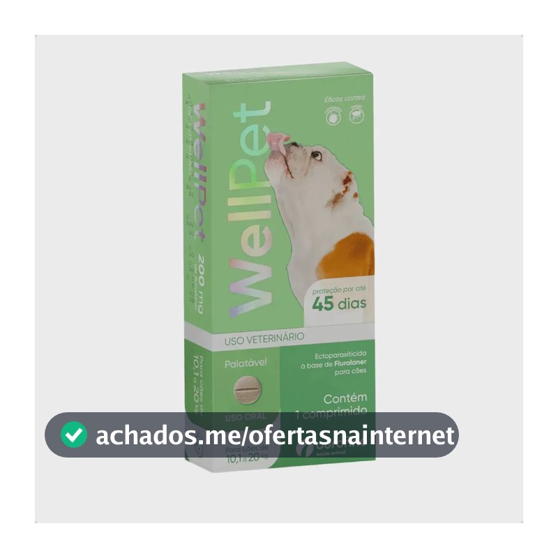 WellPet 200mg Ourofino Antipulgas e Carrapatos para Cães 10,1 a 20kg 1 Comprimido