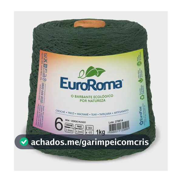 Cone para Crochê e Tricô 6mm EuroRoma Verde Musgo 1kg 1016m