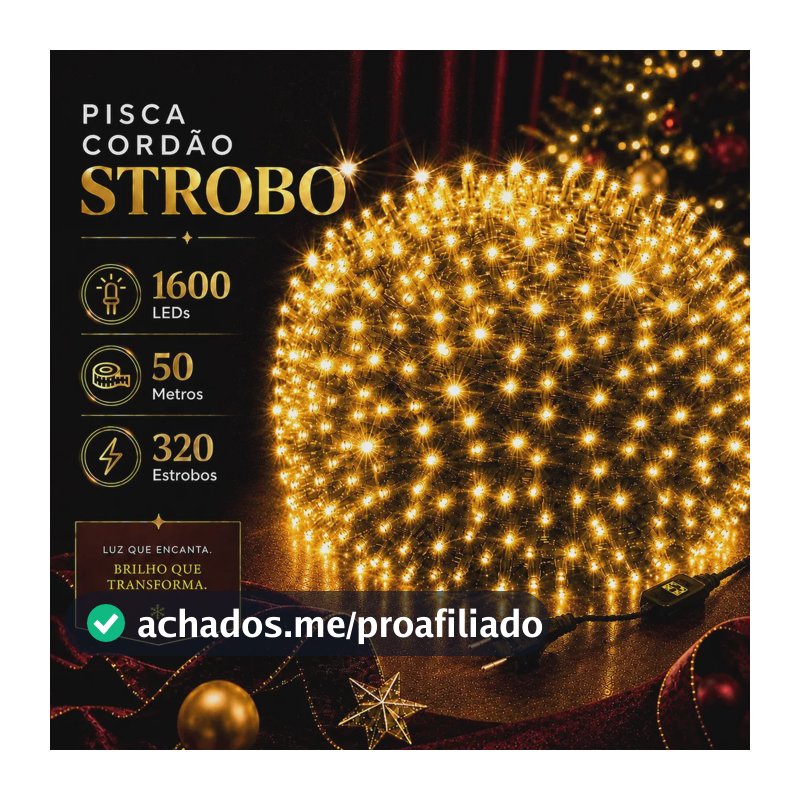 Strobo Cordão Natal 1600 Leds Pisca Flash 50m Prova D'água Bivolt Branco Quente