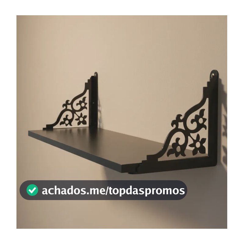 Prateleira Flutuante de Madeira Preta 80x20 cm com Suporte Vitoriano
