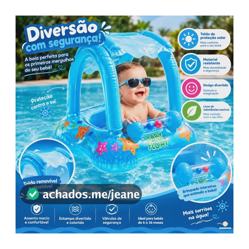 Boia Bebê Piscina Cobertura Infantil Inflável Proteção Solar Azul