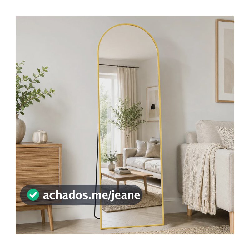 Espelho de Corpo Inteiro Arqueado 40x150cm Dourado, Com Suporte e Moldura em Alumínio para Chão ou Parede
