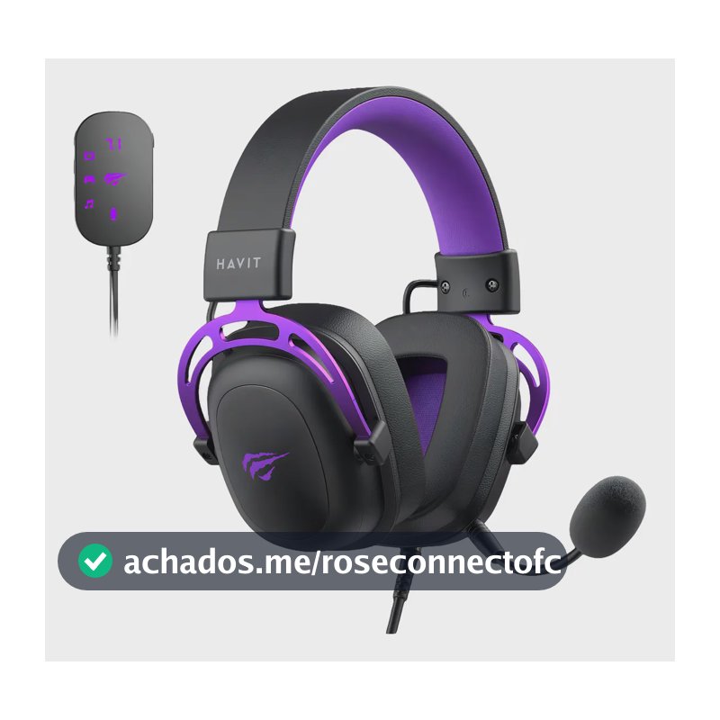Headset Gamer Havit H2002c+u Usb P2 Drivers 53mm Cor Preto E Cor preto e roxo