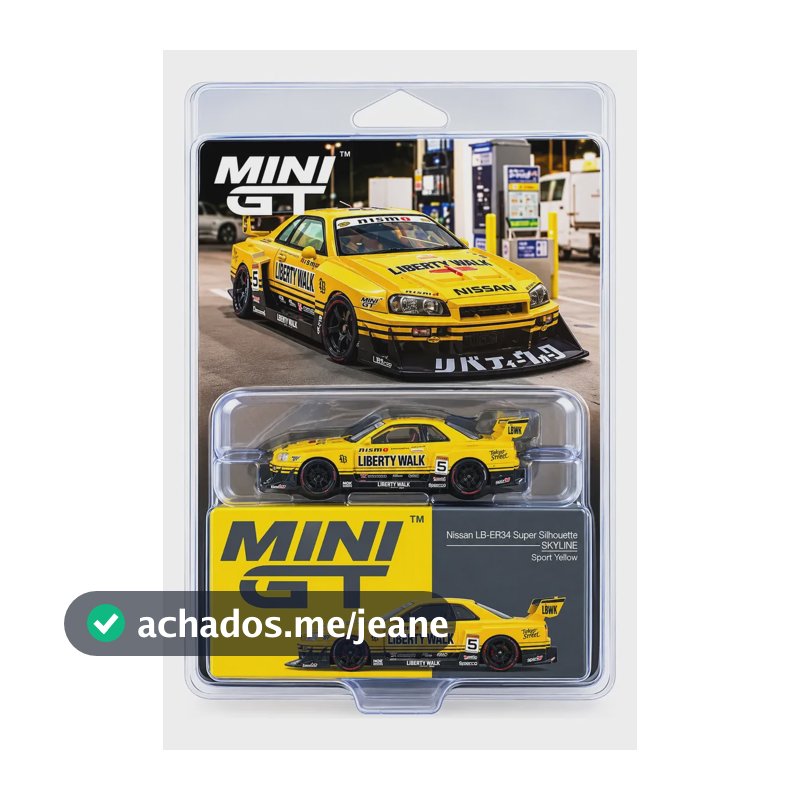 Miniatura Mini Gt Nissan Skyline Lb-er34 Silhouete 1:64 1182 Amarelo
