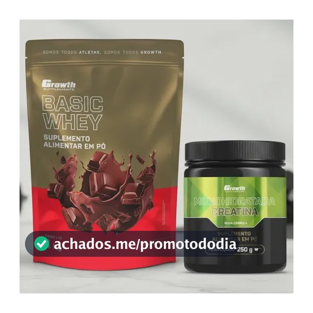Kit Growth: Whey Protein Basic Chocolate 1kg + Creatina Monohidratada 250g