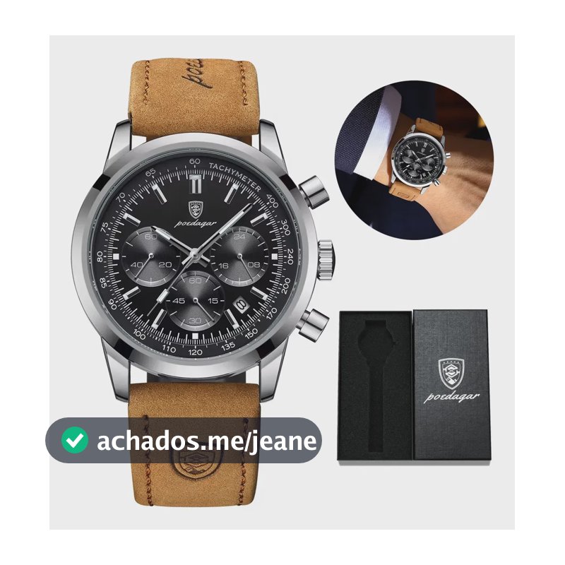 Relógio Masculino Poedagar 921 Original De Luxo Com Caixa Marrom-claro Preto