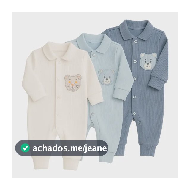 Kit 3 Macacão Para Bebê Canelado Bordado Menina Menino P - G