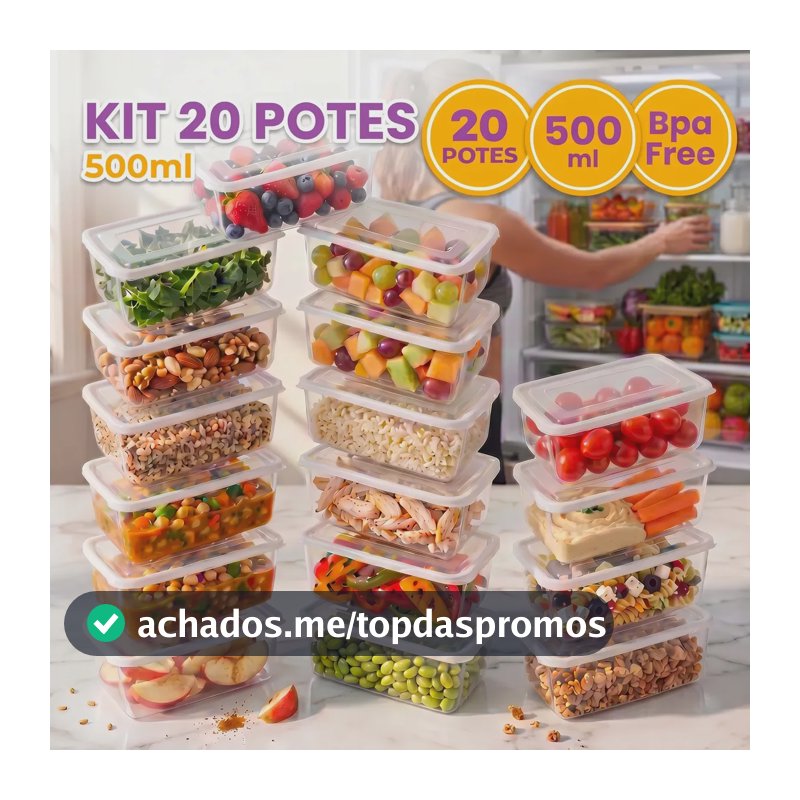 Kit 20 Potes 500ml Transparente Marmita Fitness Bpa Free Reutilizável Tampa Hermética Micro E Freezer Mantimentos Ponte Lar Utilidades
