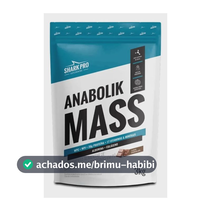 Hipercalórico Anabolik Mass Shark Pro Pouch 3kg Completo Sabor Chocolate