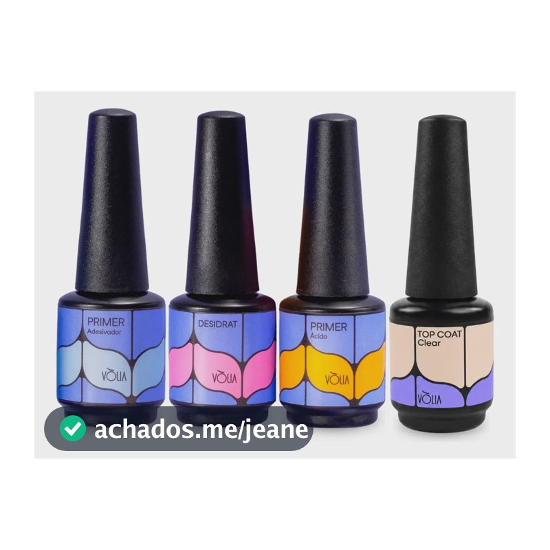 Kit Top Coat+ Desidrat+ Primer Ácido+ Primer Sem Ácido Vòlia Incolor