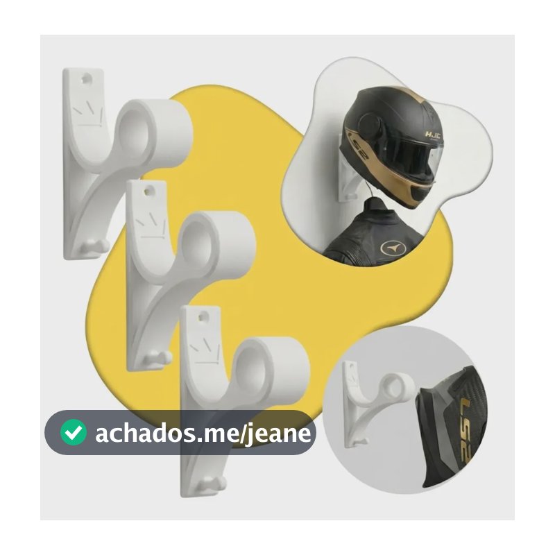 Kit 3 Suporte De Capacete De Parede Fixo + Parafuso E Bucha Branco Lisa 67/68