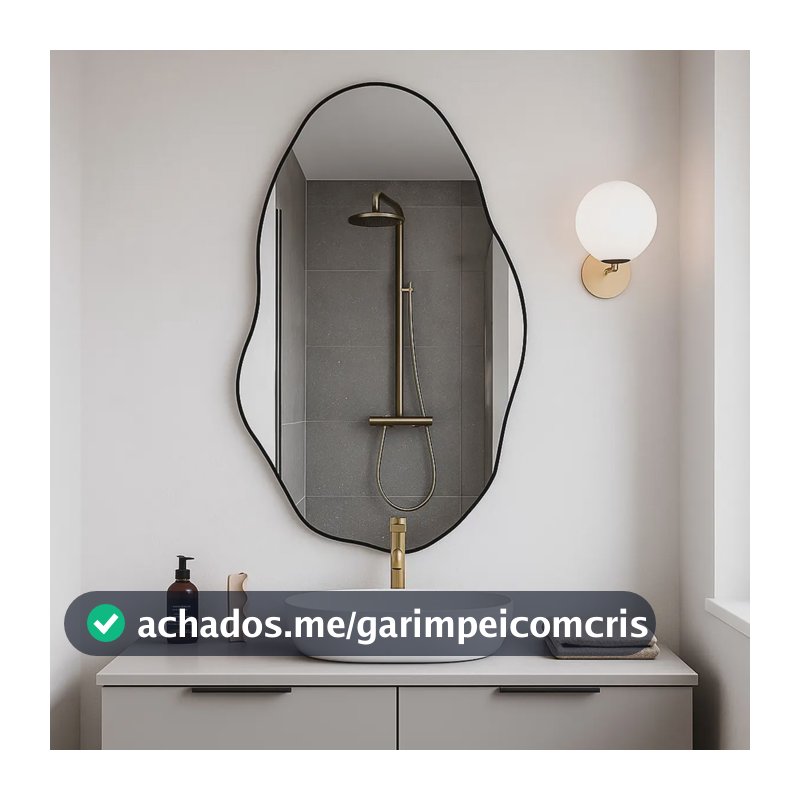 Espelho 60x40cm Organico Moldura Couro Parede Sala Quarto Preto