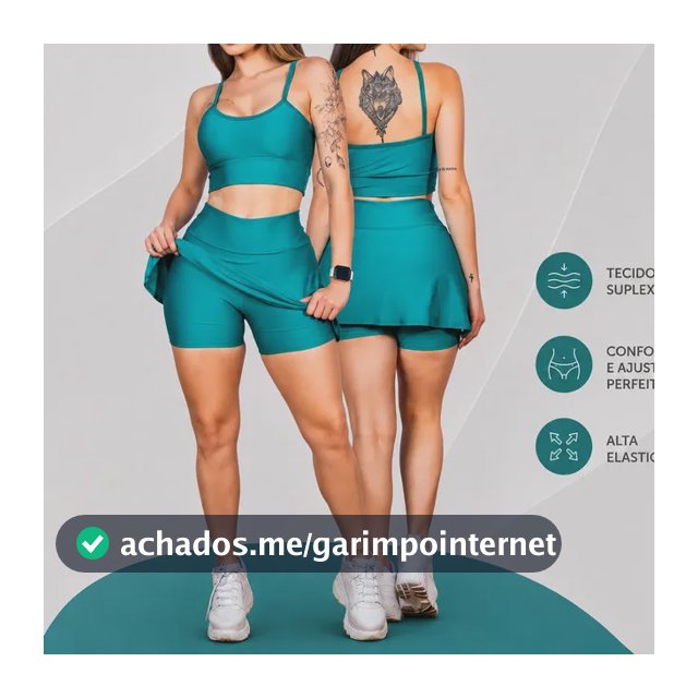 Short Saia + Top Alça Com Bojo Conjunto Fitness