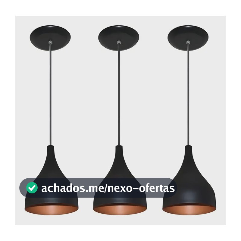 Luminária Gota Kit 3 Pendentes De Teto Imediato Cor Preto