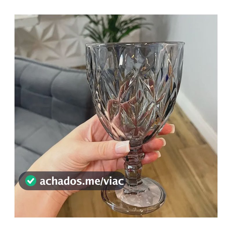 Jogo De Taças Vidro Fumê/cinza Copo Diamond 340ml Cinza-escuro