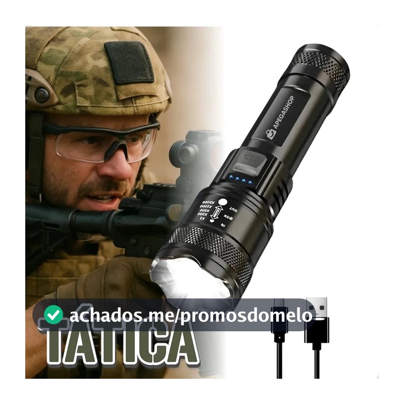 Lanterna Militar Tática Led Cree Recarregável Mais Forte Do Mundo Ultra Potente 1000m Zoom Alto Brilho Resistente Agua Sitio Fazenda