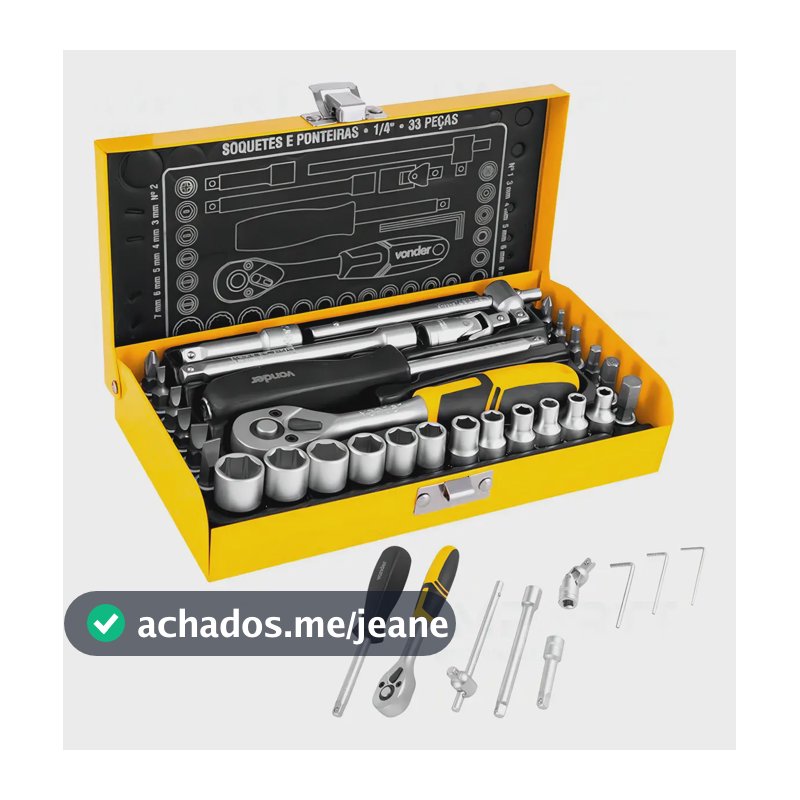 Jogo De Soquete Vonder 1/4 Com 33 Peças Sextavado 4mm A13mm