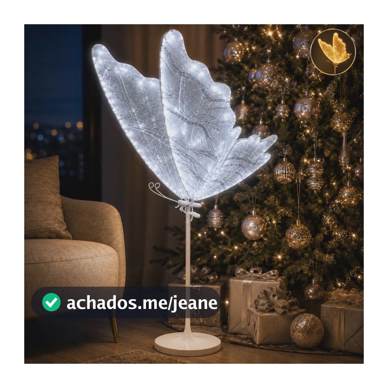 Borboleta Led Dourado Festa Decoração Natal 80cm Suporte Branco-frio