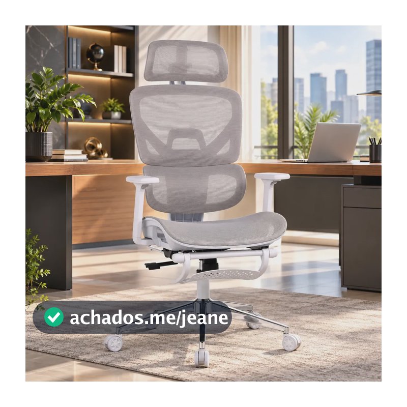 Cadeira Para Escritorio Ergonomica Levitus Marqs Home Giratoria Confortavel Resistente 200kg Com Suporte Lombar 3D Apoio Para Os Pés E Encosto De Cabeça Ajustável Cinza