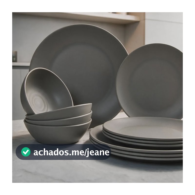 Aparelho De Jantar 12 Peças Melamina Pozzani Concreto Cinza Concreto