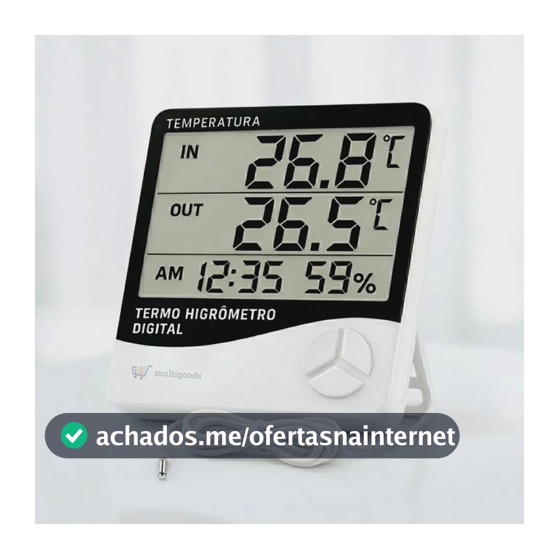 Termômetro Higrômetro Digital Com Sensor Externo Medidor De Umidade Temperatura Interna E Externa Lcd Grande Multigoods