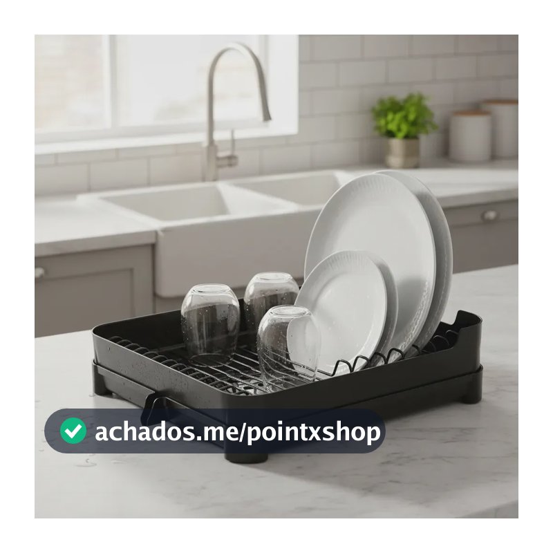 Escorredor De Pratos Louça Com Bandeja 40,5x32x10,5 Fly Preto Paramount Porta Talheres Organizador Cozinha Bancada