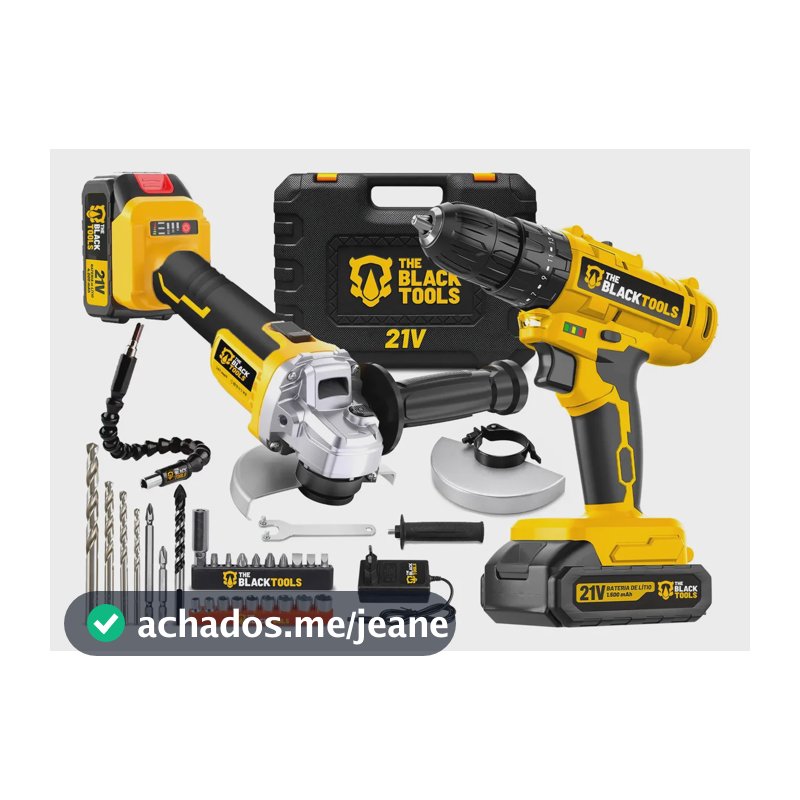 Esmerilhadeira Lixadeira Angular A Bateria 21V Bivolt + Parafusadeira De Impacto Sem Fio E Acessórios The Black Tools