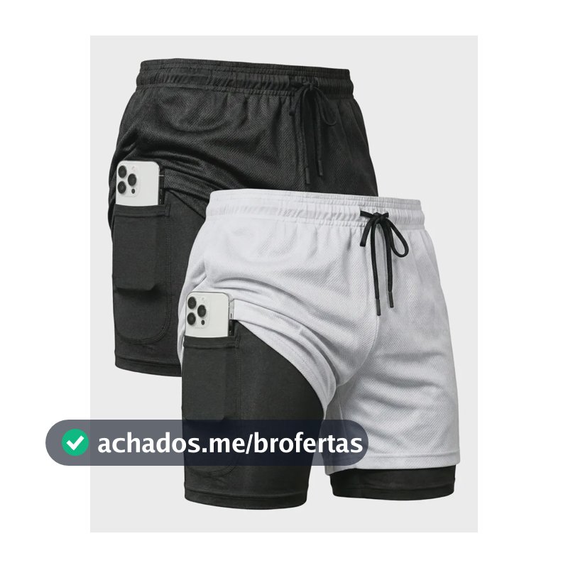 Kit 2 Shorts 2 Em 1 Masculino Dry Fit Academia Corrida Trein Preto/branco G