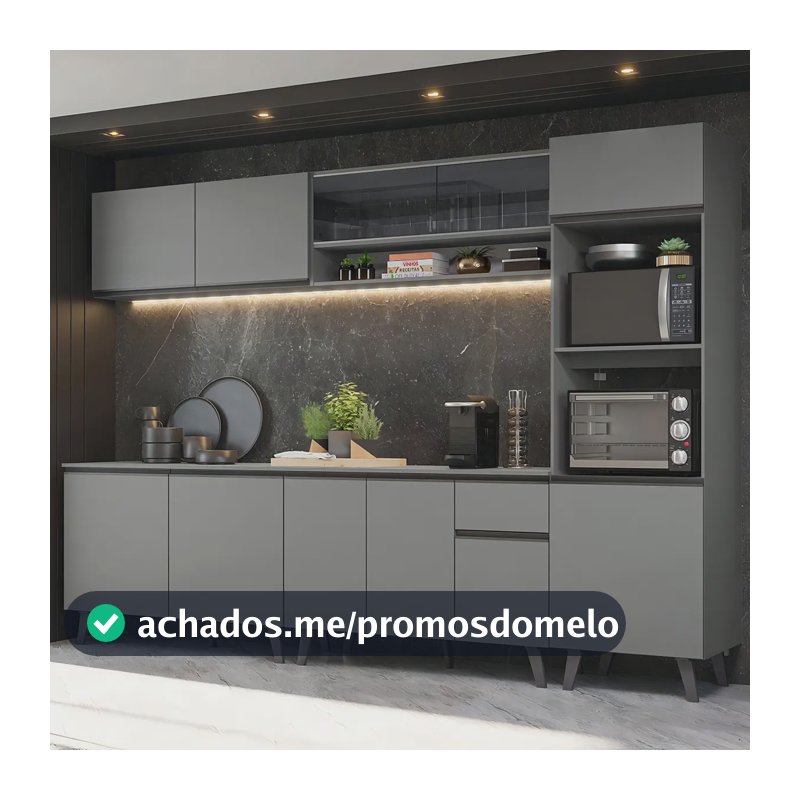 Armário De Cozinha Completa 300 Cm Nice Madesa 01 Cor Cinza