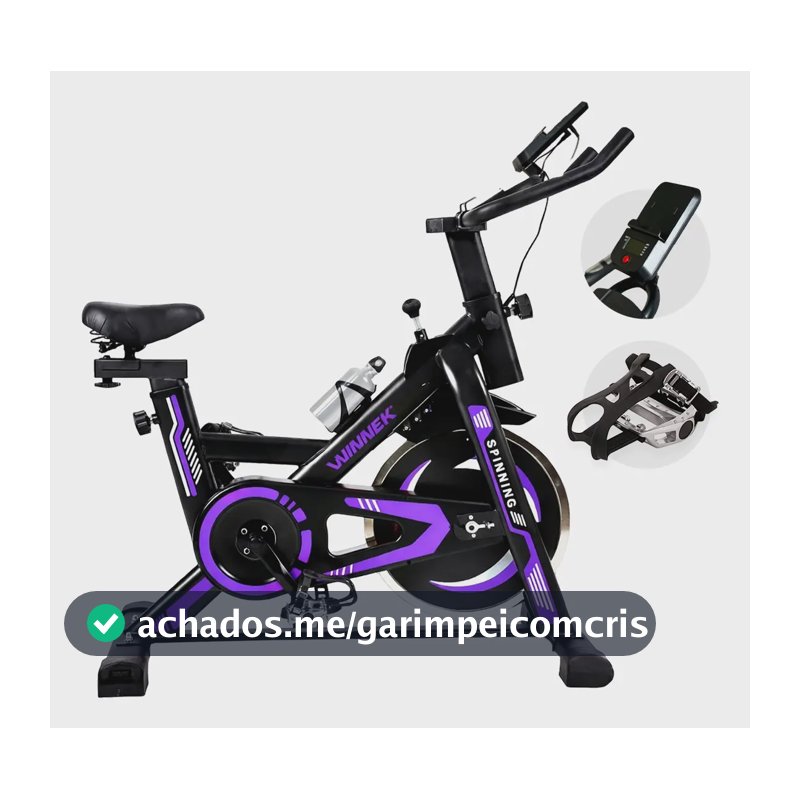 Bicicleta Ergométrica Spinning Com Roda Inércia De 13kg Mecânica Cor Preto Roxa -mecânica Suporte Para Celular / Tablet - Winnek Spin Force