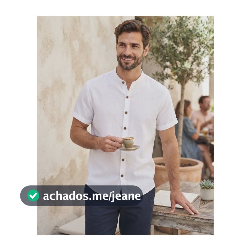Camisa Masculina Manga Curta Gola Padre Premium Luxo Social Branco Off Liso G