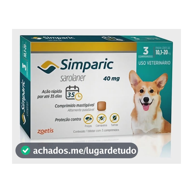 Simparic 40mg Antipulgas e Carrapatos para Cães 10-20kg 3 Comprimidos Zoetis