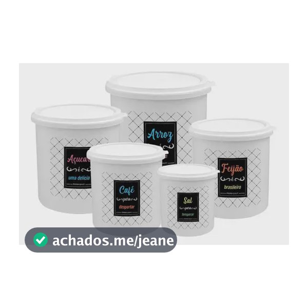 Kit 5 Potes De Mantimentos Plástico Decorado Cor Conjunto Kit 5 Branco Color