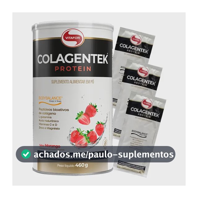 Colagentek Bodybalance Vitafor Colágeno Morango 460g Ganhe