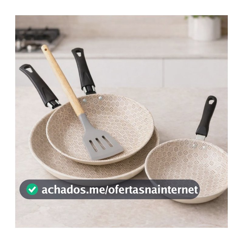 Jogo 4pcs Frigideiras Antiaderentes 14cm 18cm 22cm Espatula Creme