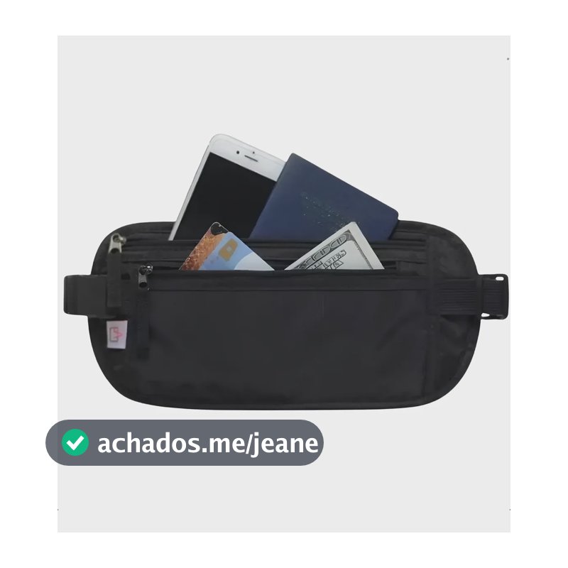 Pochete Doleira Porta Dolar Notas Viagem Antifurto Invisivel Preto Liso
