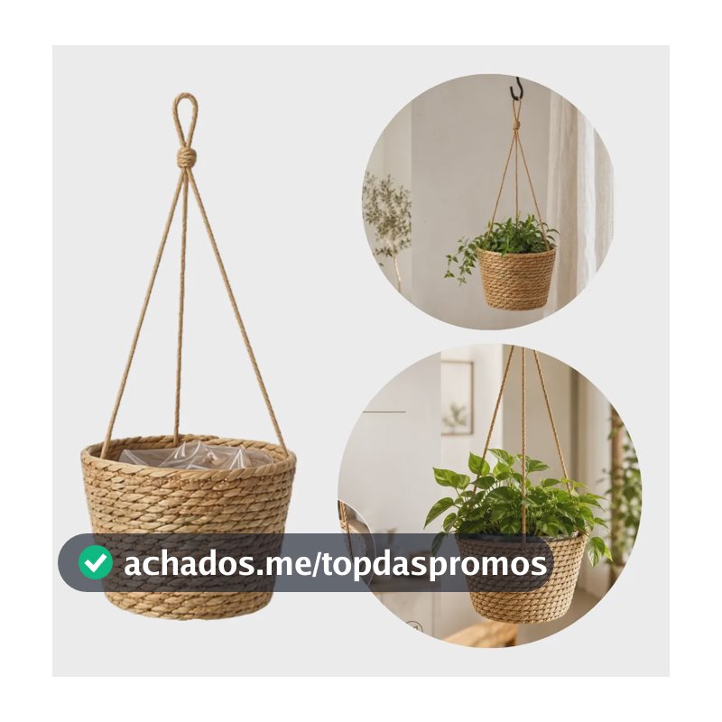Cesto Vaso Pendente Cachepo Palha Suspenso Decorativo Planta Palha