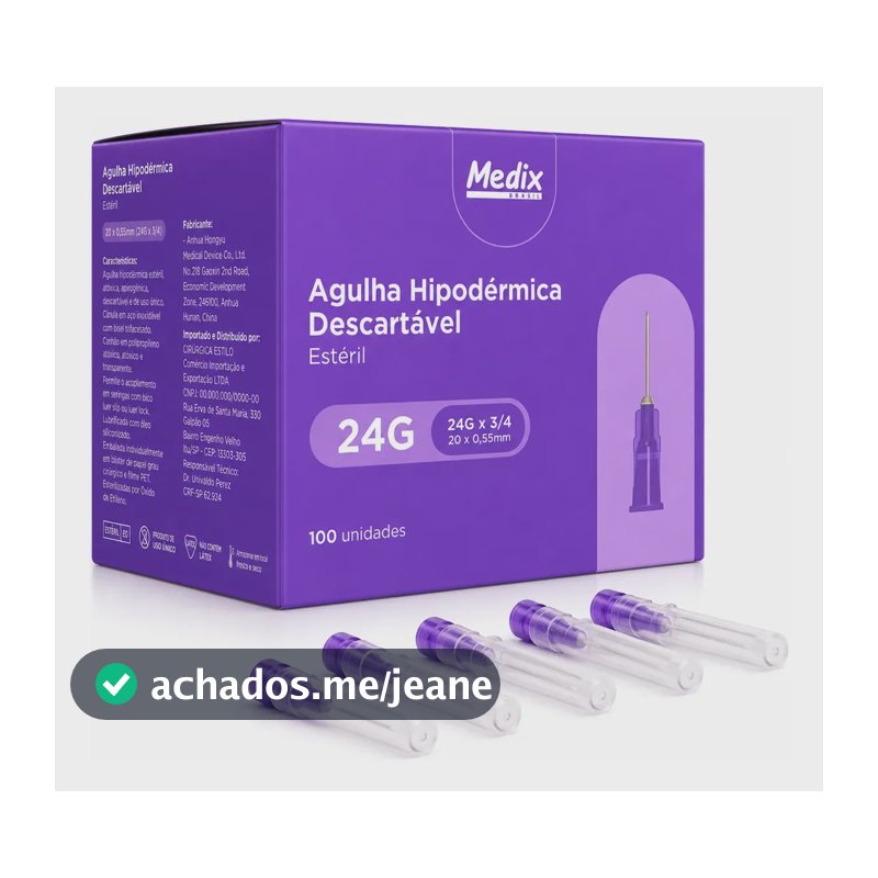 Agulha HiPodérmica Descartável 20x0,55mm Medix Cx C/100 Unid 1 Ml