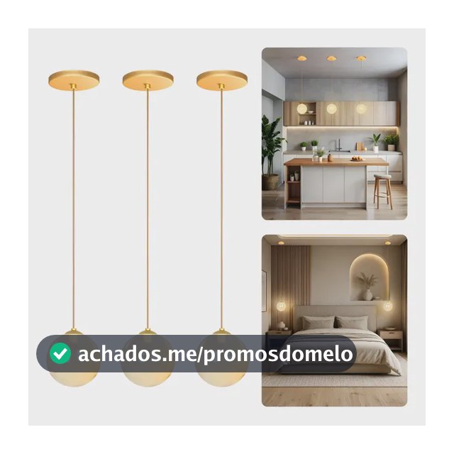 Kit 3 Luminárias Pendente Jabuticaba Globo De Vidro 12cm G9 Bivolt Dourado - Âmbar