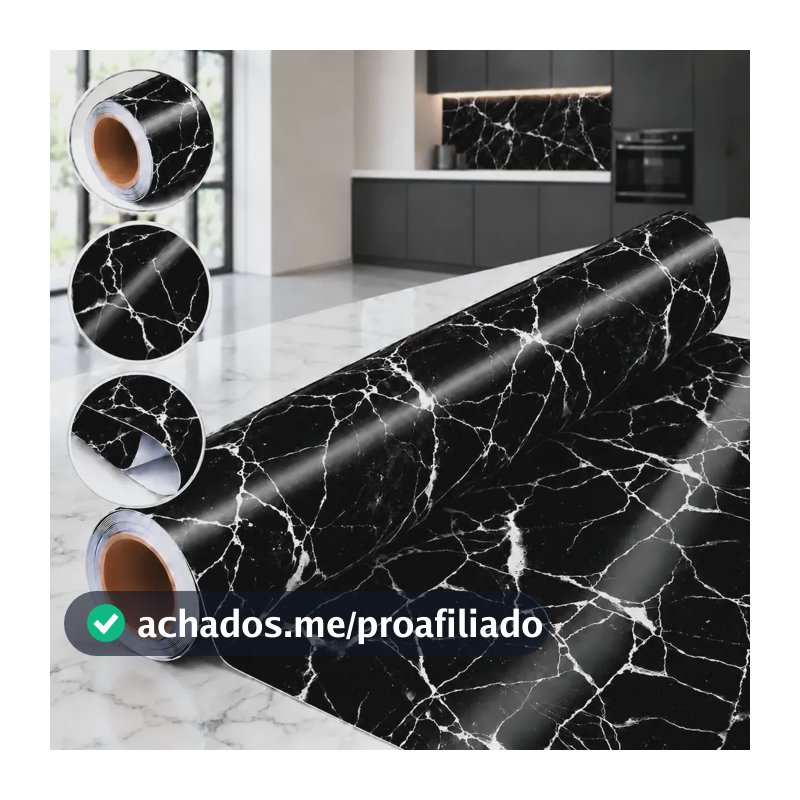 Papel De Parede Adesivo Mármore Lavável  Preto Brilhante 5m Marmore Preto