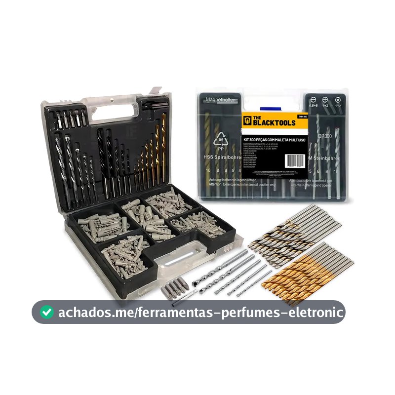 Jogo De Brocas Bits Buchas 300 Peças Profissional Com Maleta The Black Tools