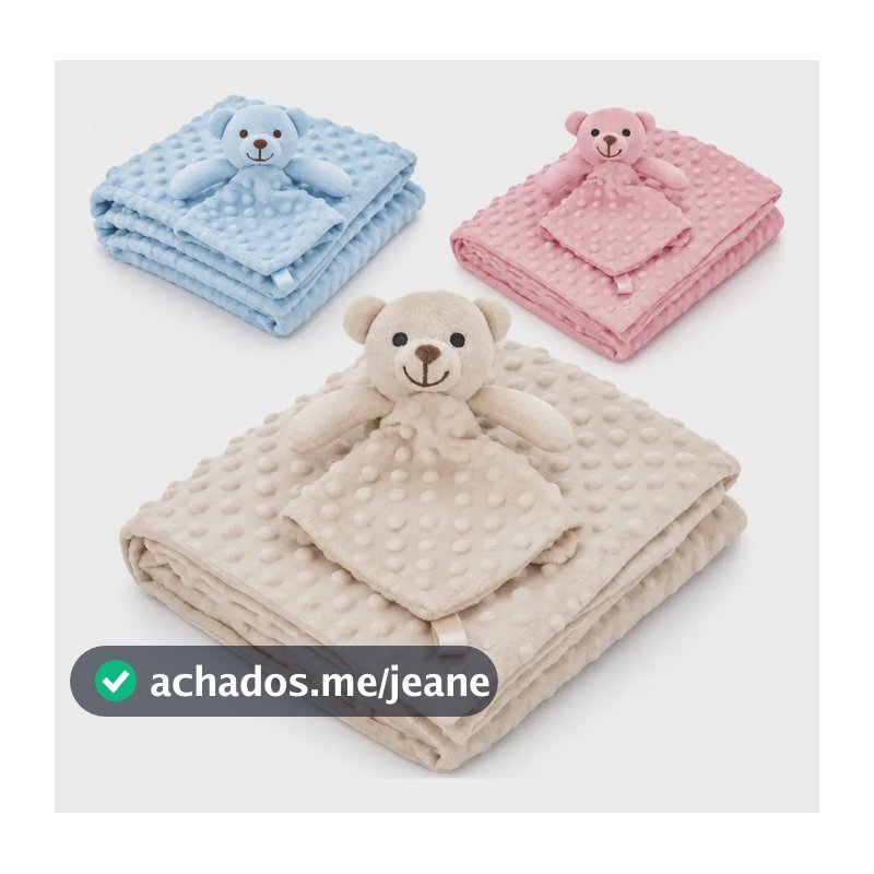 Manta Para Bebê Cobertor E Naninha Kit Pipoquinha Loani Bege