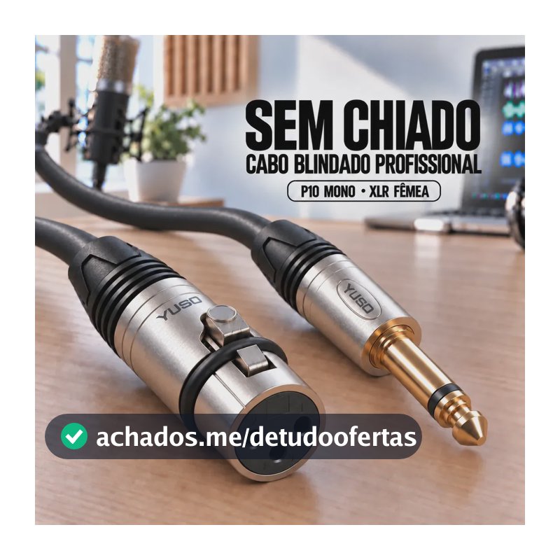 Cabo P10 Mono Para Xlr Microfone 5 Metros Caixa Audio Mesa de Som Instrumentos Profissional Baixa Interferência Macho Fêmea Blindado 5m Conectores Metálicos - Yuso