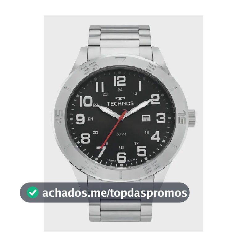 Relógio Technos Masculino Aço Inoxidável Fundo Preto Resistente Água 50m
